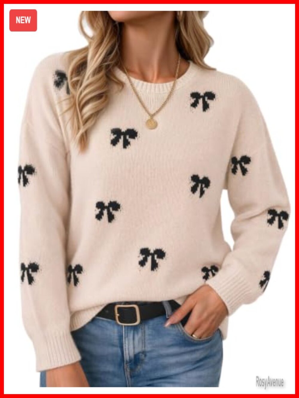 SunnyMelody Fall Sweater Oversized Bow Crewneck Long Sleeve Pullover